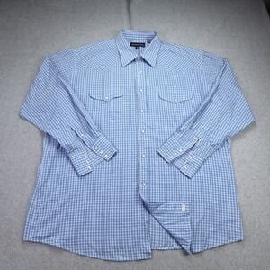 Panhandle Slim‎ Shirt Mens XL Blue Gingham Plaid Western Pearl Snap